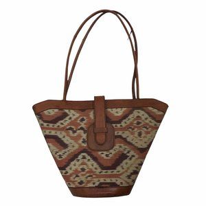 Rattan & Leather Brown Handmade  Indonesian Shoulder Large Handbag Purse VTG